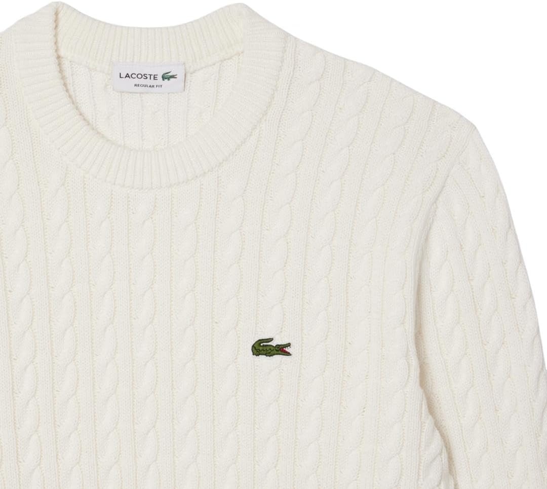 image:imageLacoste Mens Cable Knit Cotton SweaterWhiteGreen