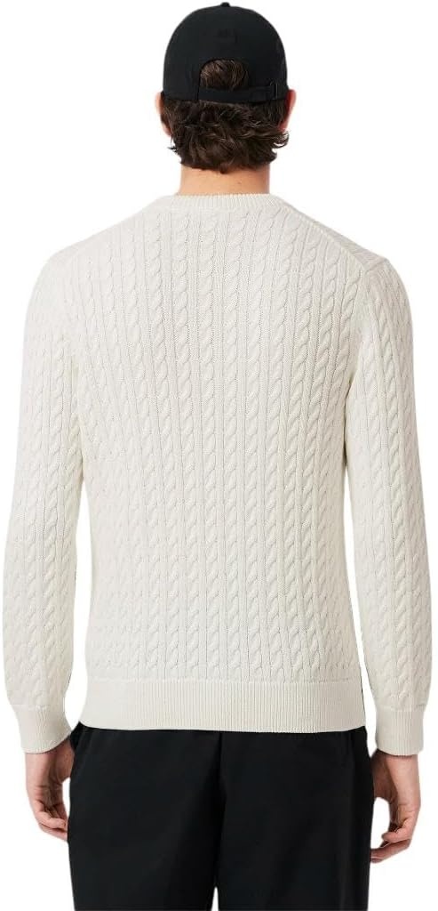 image:imageLacoste Mens Cable Knit Cotton SweaterWhiteGreen