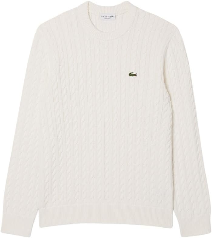 image:imageLacoste Mens Cable Knit Cotton SweaterWhiteGreen