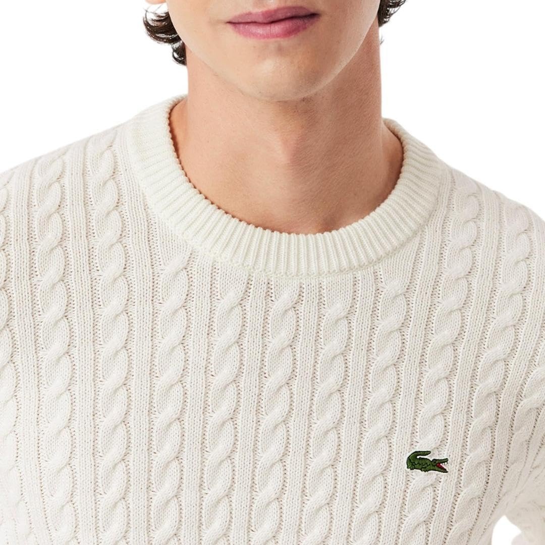 image:imageLacoste Mens Cable Knit Cotton SweaterWhiteGreen
