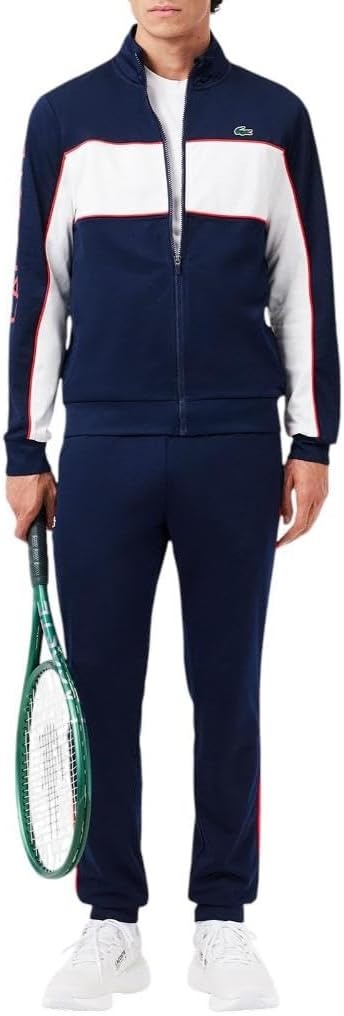 image:imageLacoste Mens Print Branding Zipped SweatshirtNavy BlueWhiteGrenadine Red