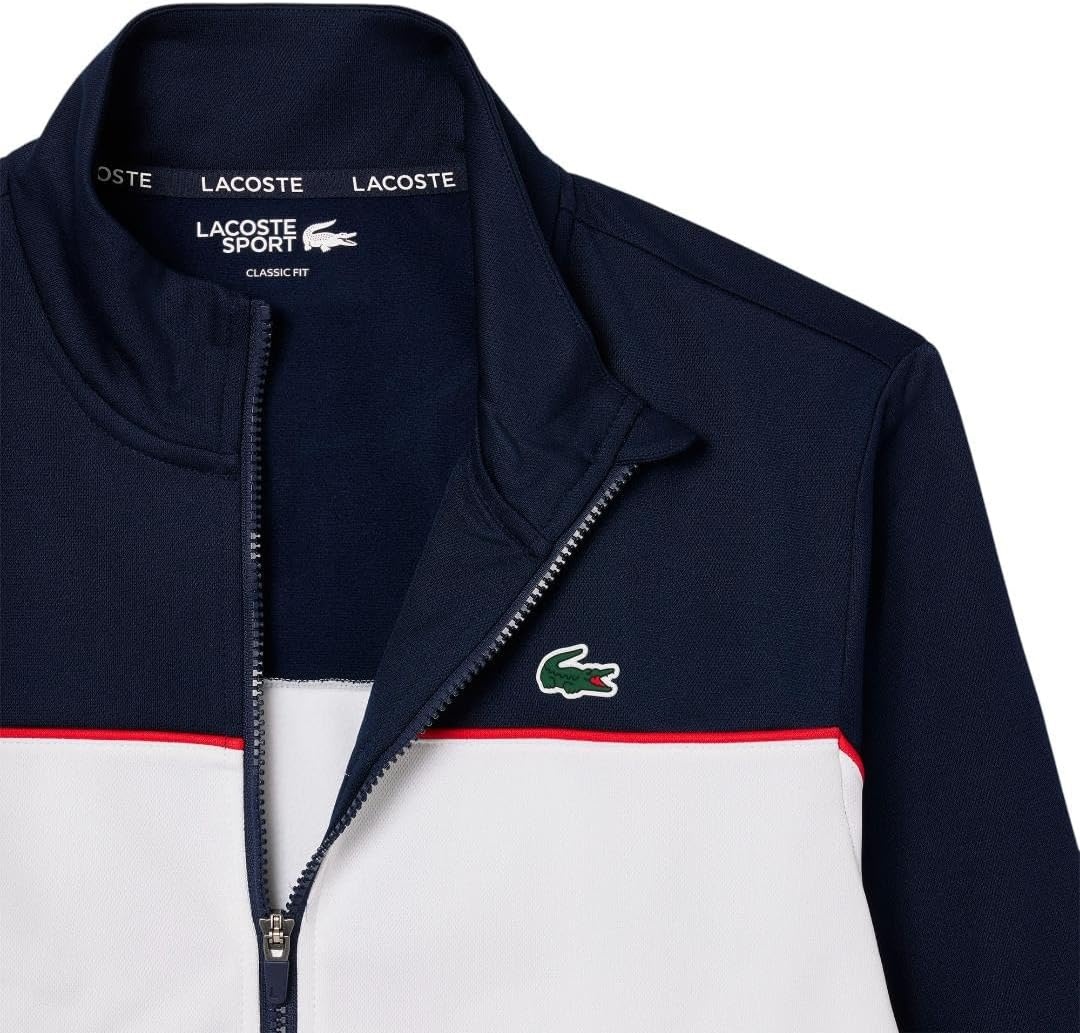 image:imageLacoste Mens Print Branding Zipped SweatshirtNavy BlueWhiteGrenadine Red