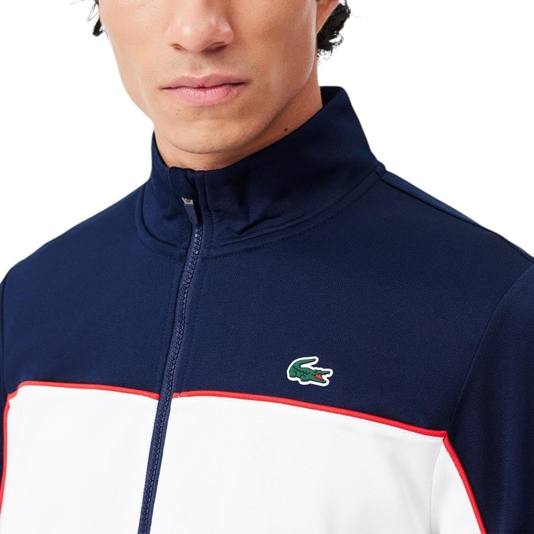image:imageLacoste Mens Print Branding Zipped SweatshirtNavy BlueWhiteGrenadine Red