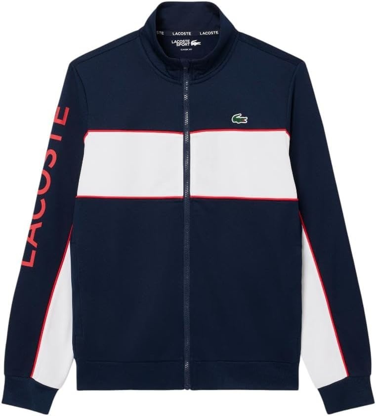 image:imageLacoste Mens Print Branding Zipped SweatshirtNavy BlueWhiteGrenadine Red
