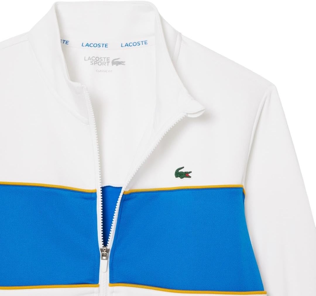 image:imageLacoste Mens Print Branding Zipped SweatshirtWhiteGipsy BluePlum Yellow