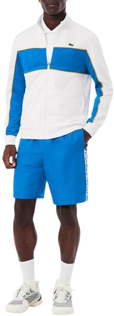 image:imageLacoste Mens Print Branding Zipped SweatshirtWhiteGipsy BluePlum Yellow