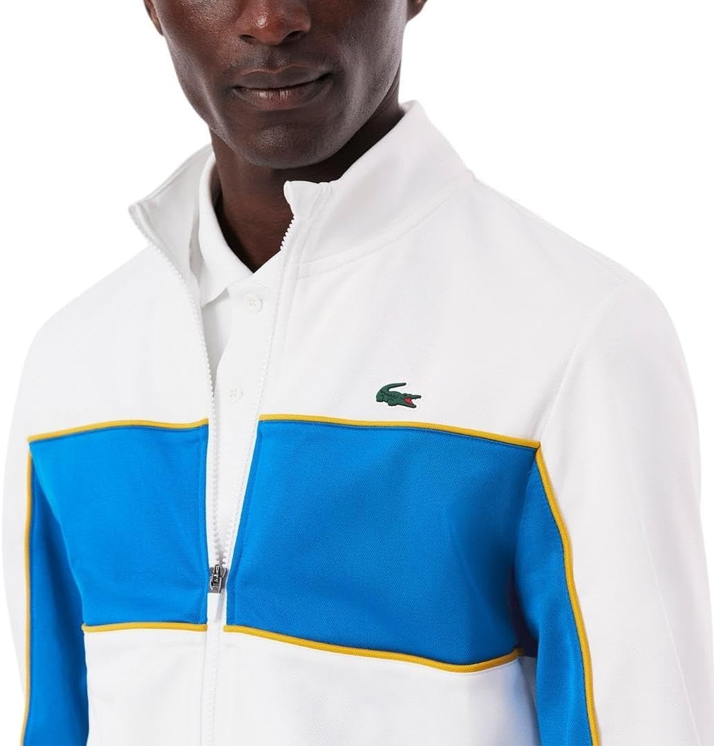 image:imageLacoste Mens Print Branding Zipped SweatshirtWhiteGipsy BluePlum Yellow