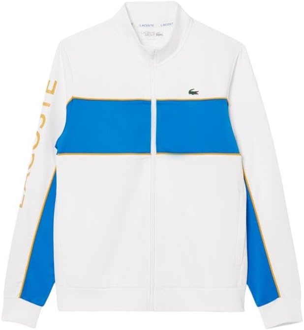 image:imageLacoste Mens Print Branding Zipped SweatshirtWhiteGipsy BluePlum Yellow