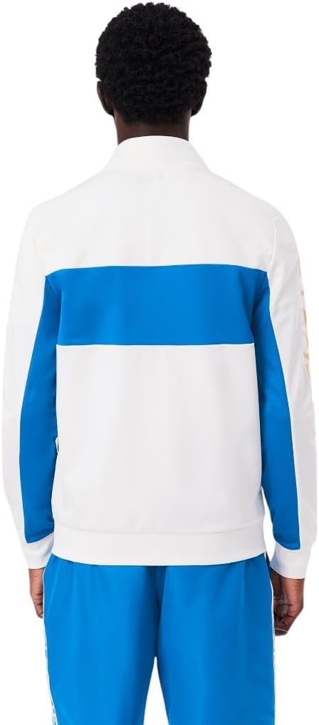 image:imageLacoste Mens Print Branding Zipped SweatshirtWhiteGipsy BluePlum Yellow