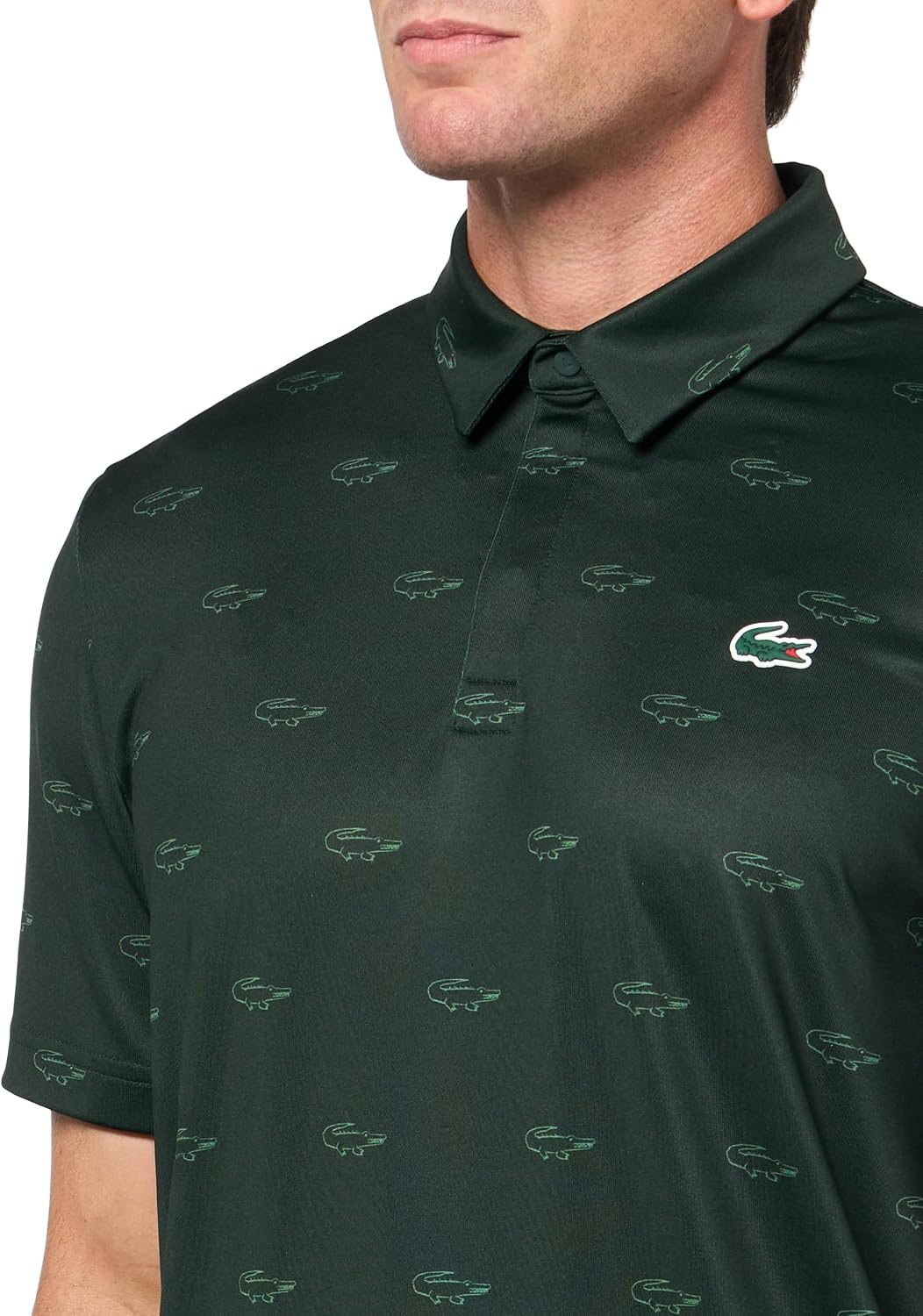 image:imageLacoste Mens Regular Fit UV Protect AllOver Print Golf Polo Shirt Forest GreenFlour Small