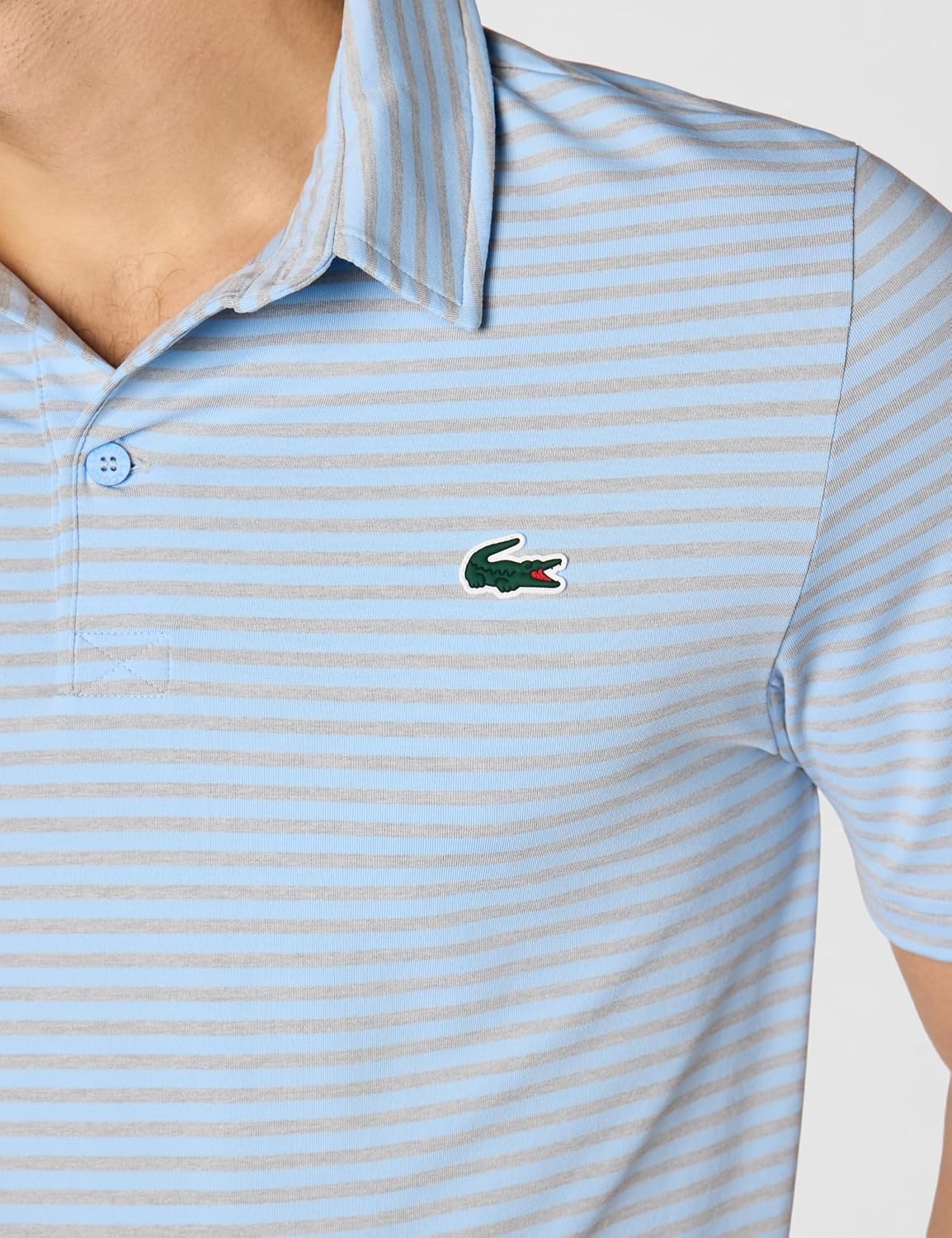 image:imageLacoste Mens Regular Fit UV Protect Collar Logo Golf Polo ShirtBlueSilver