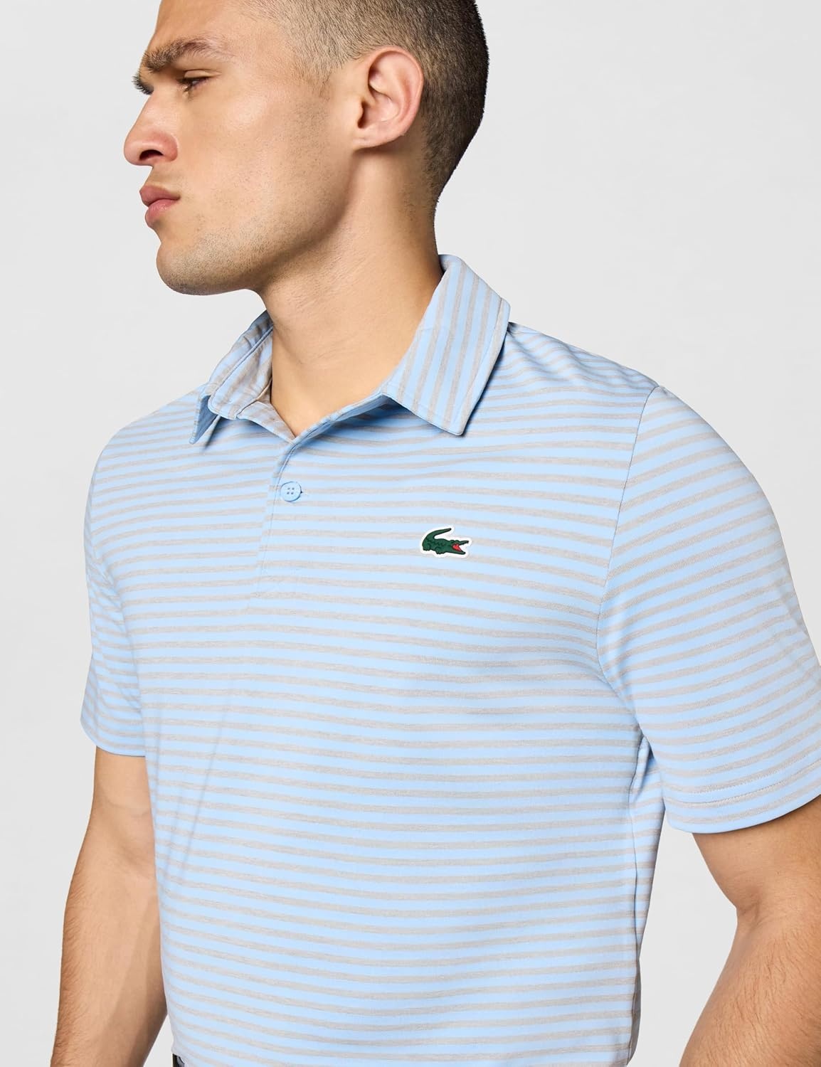 image:imageLacoste Mens Regular Fit UV Protect Collar Logo Golf Polo ShirtBlueSilver