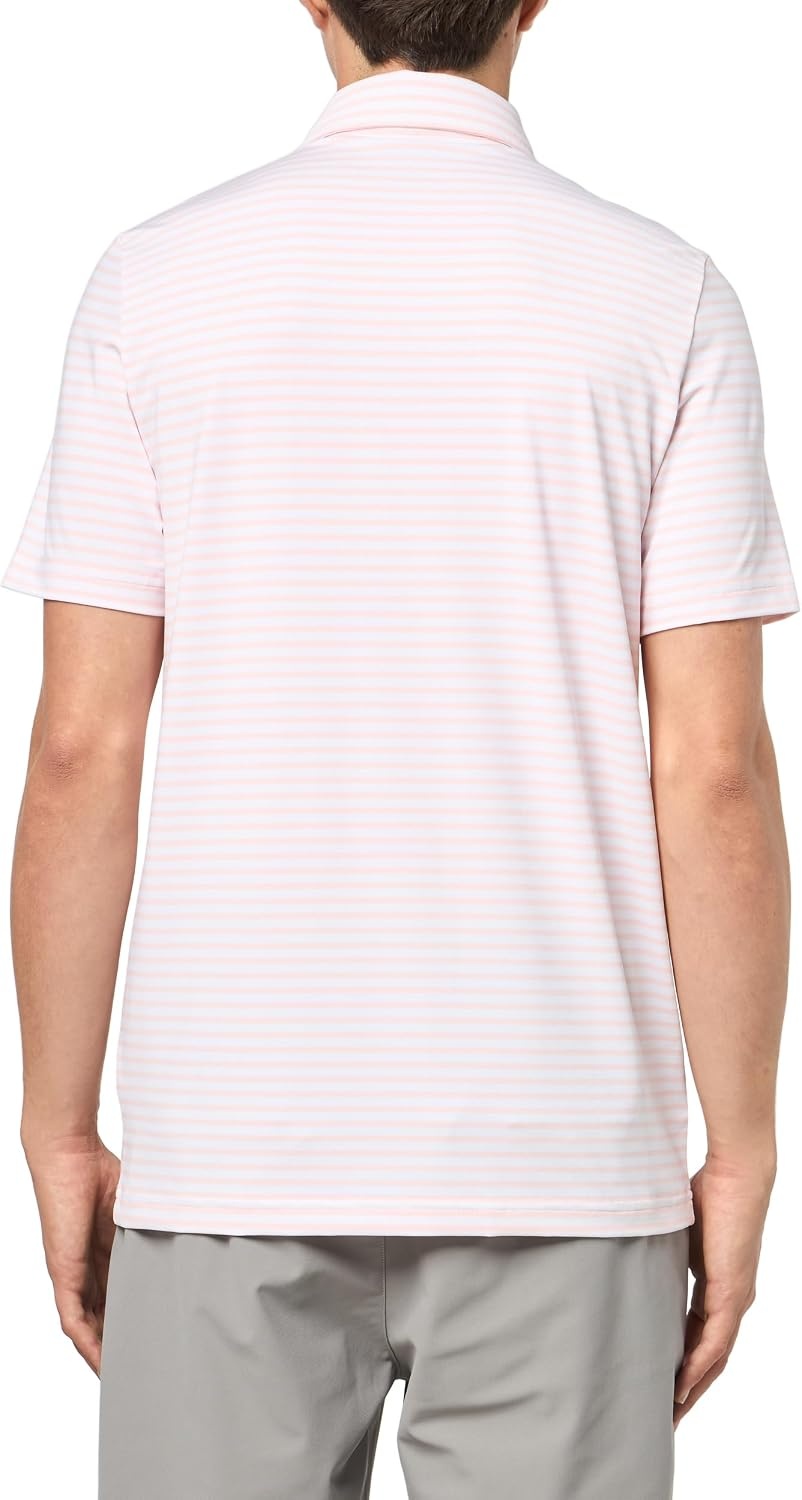 image:imageLacoste Mens Regular Fit UV Protect Collar Logo Golf Polo ShirtFlamingoWhite Striped