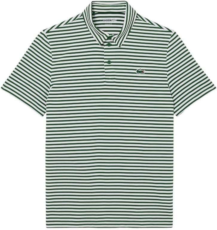 image:imageLacoste Mens Regular Fit UV Protect Collar Logo Golf Polo ShirtGreenWhite Striped