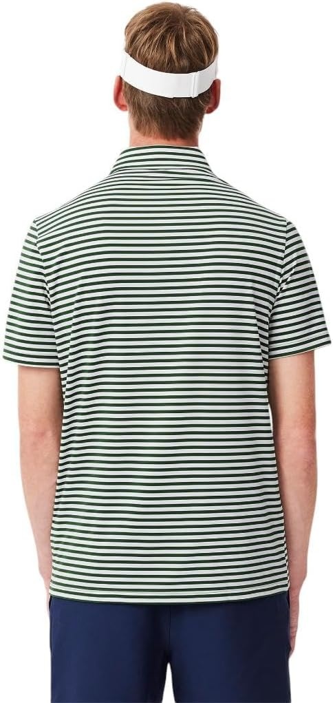 image:imageLacoste Mens Regular Fit UV Protect Collar Logo Golf Polo ShirtGreenWhite Striped