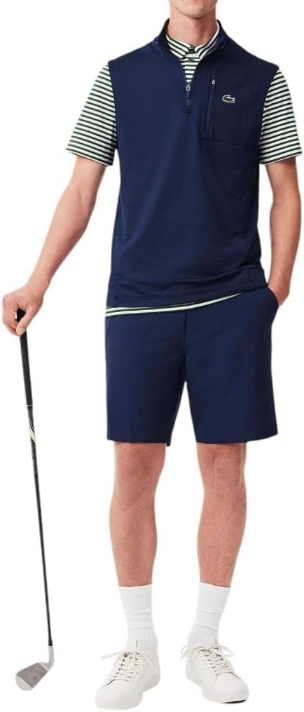 image:imageLacoste Mens Regular Fit UV Protect Collar Logo Golf Polo ShirtGreenWhite Striped