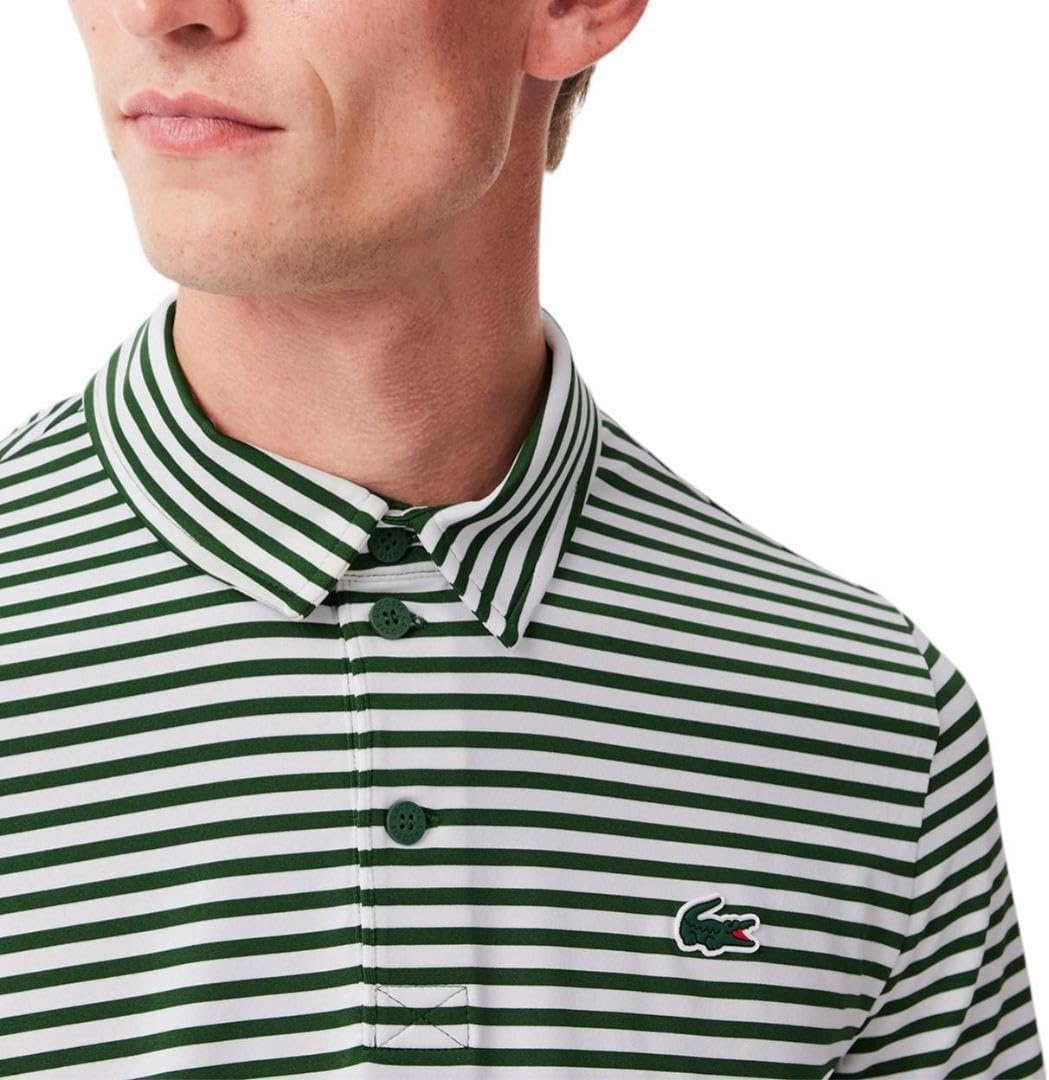image:imageLacoste Mens Regular Fit UV Protect Collar Logo Golf Polo ShirtGreenWhite Striped