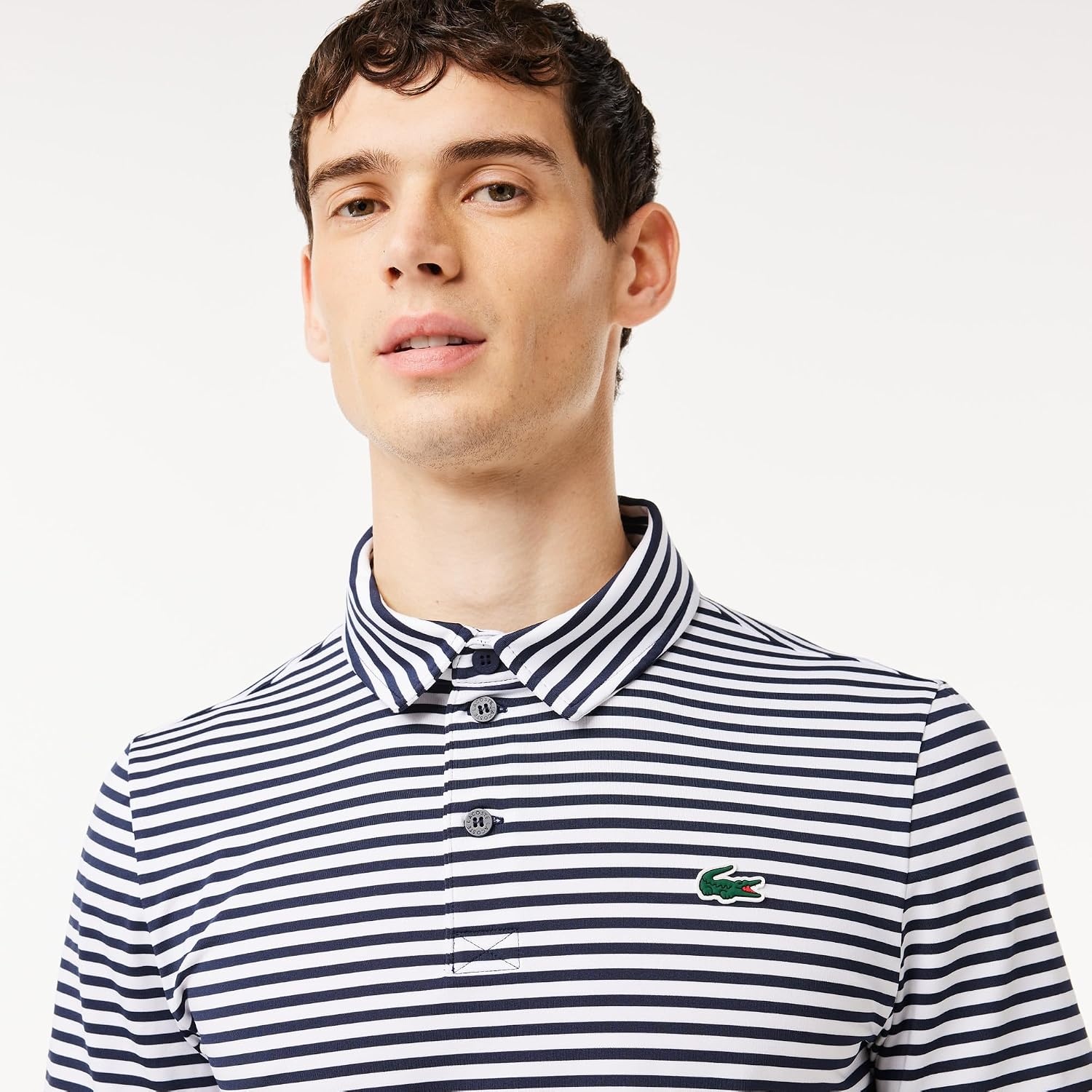 image:imageLacoste Mens Regular Fit UV Protect Collar Logo Golf Polo ShirtNavy BlueWhite