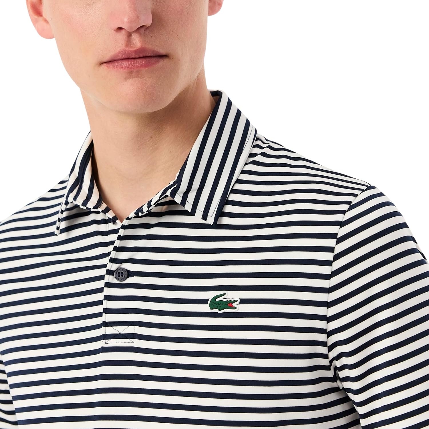 image:imageLacoste Mens Regular Fit UV Protect Collar Logo Golf Polo ShirtNavy BlueWhite