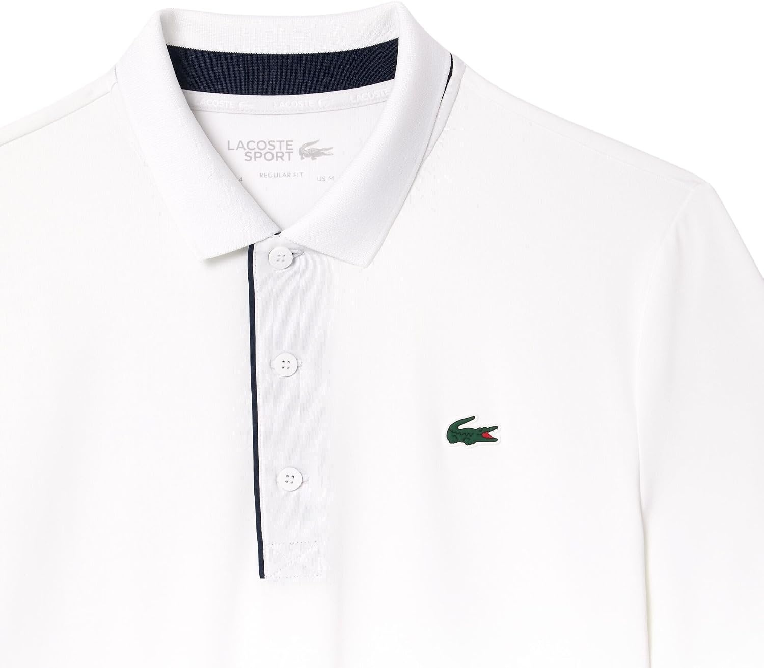 image:imageLacoste Mens Regular Fit UV Protect Collar Logo Golf Polo ShirtWhiteNavy Blue