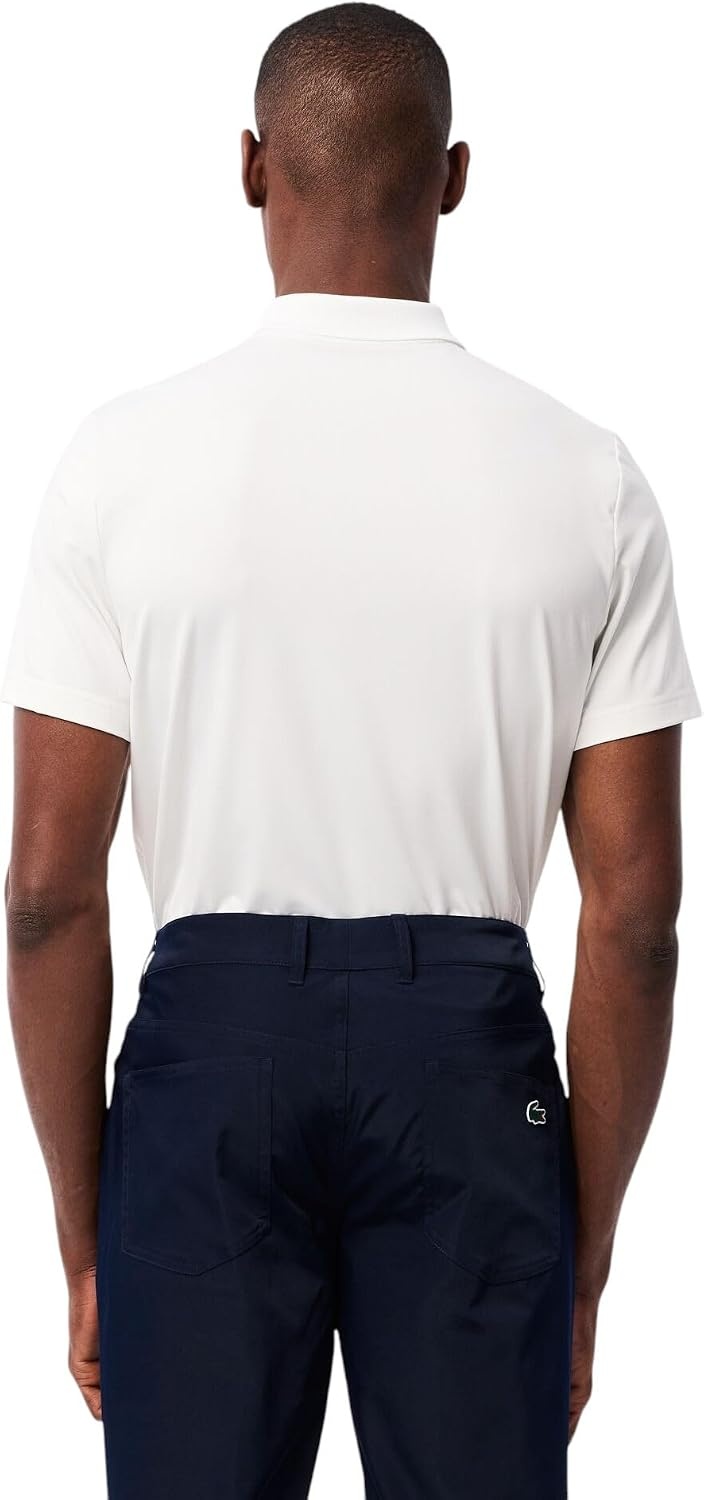 image:imageLacoste Mens Regular Fit UV Protect Collar Logo Golf Polo ShirtWhiteNavy Blue