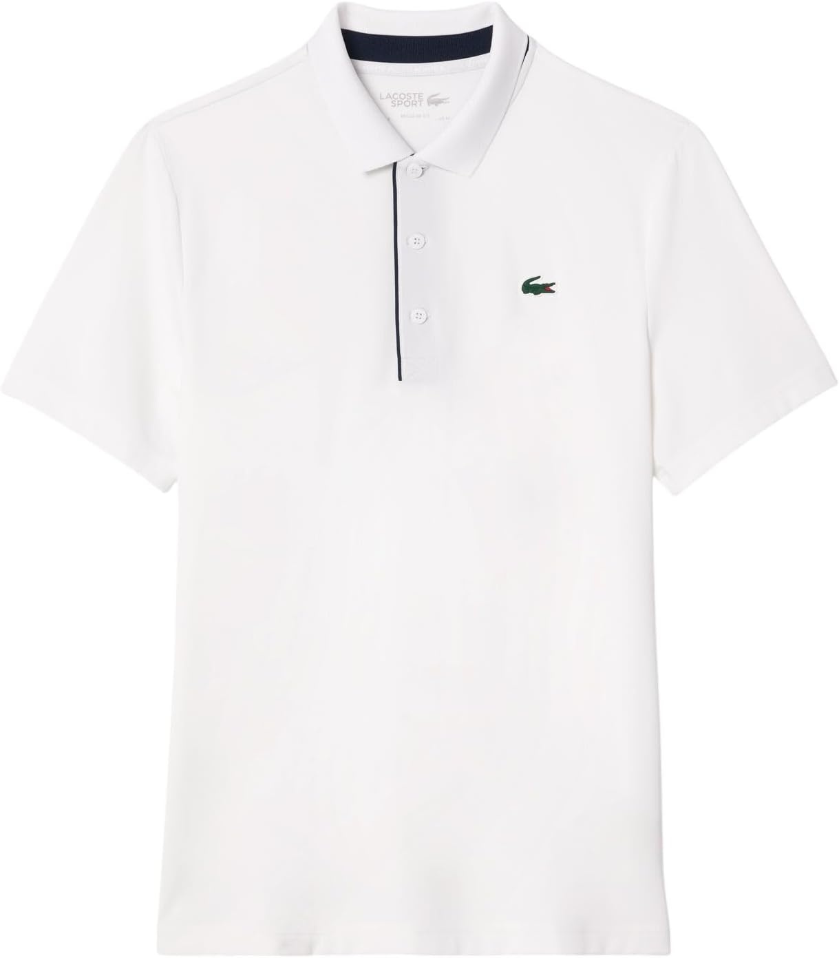 image:imageLacoste Mens Regular Fit UV Protect Collar Logo Golf Polo ShirtWhiteNavy Blue