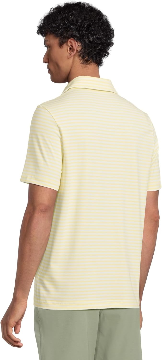 image:imageLacoste Mens Regular Fit UV Protect Collar Logo Golf Polo ShirtWhiteYellow Striped