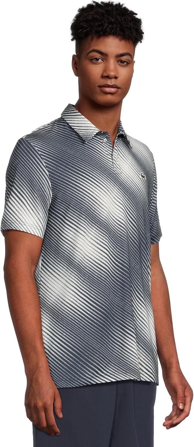 image:imageLacoste Mens Regular Fit UV Protect Golf Polo ShirtWhiteNavy Blue