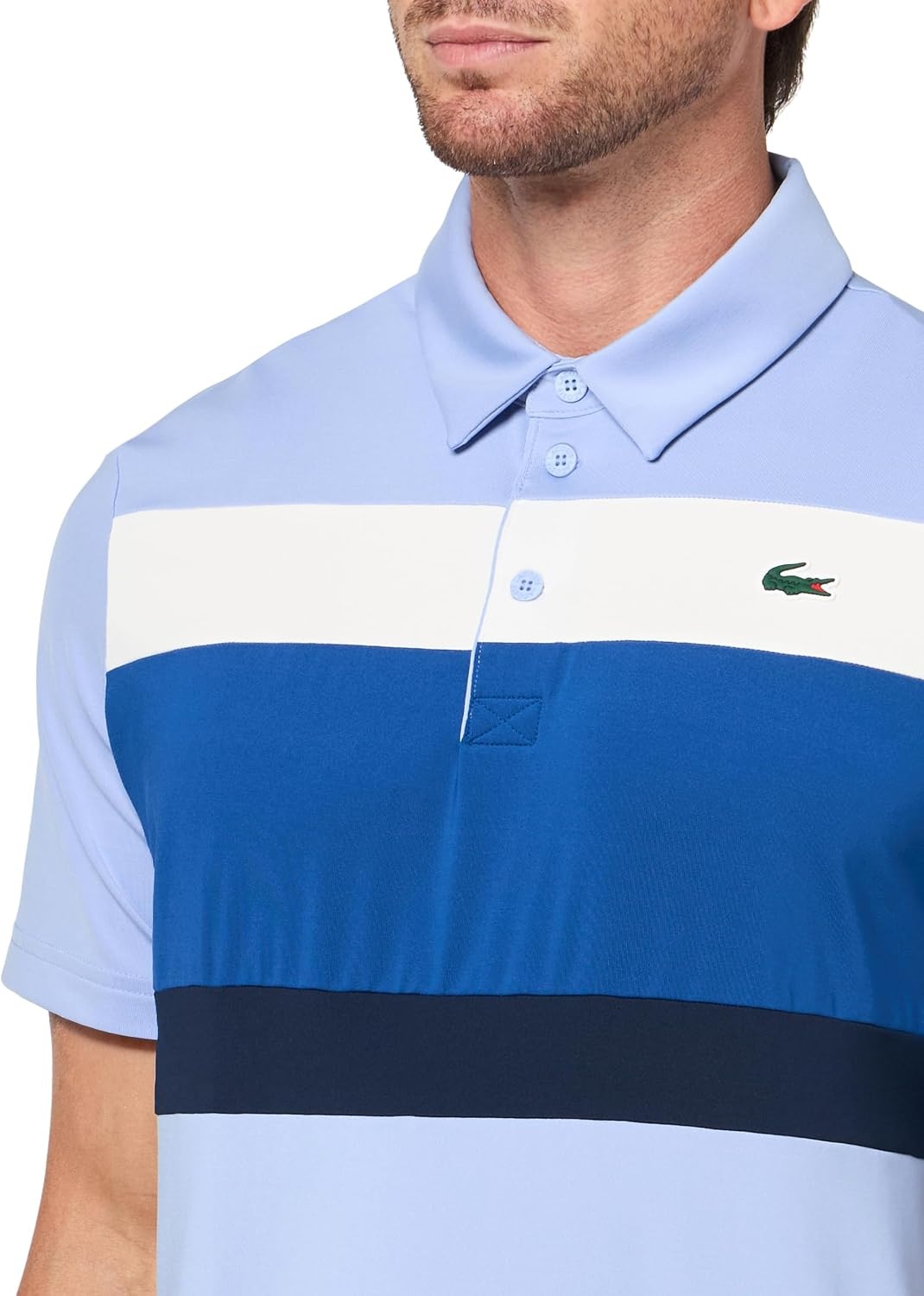 image:imageLacoste Mens Sport Regular Fit Color Block Golf Polo ShirtDelphiniumFrance BlueWhite