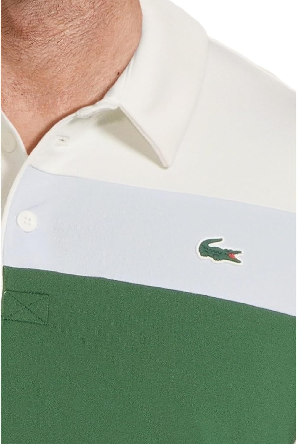 image:imageLacoste Mens Sport Regular Fit Color Block Golf Polo ShirtFlourGreenBaby Blue