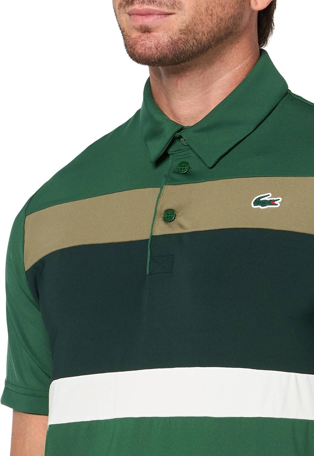 image:imageLacoste Mens Sport Regular Fit Color Block Golf Polo ShirtGreenSinopleOlive