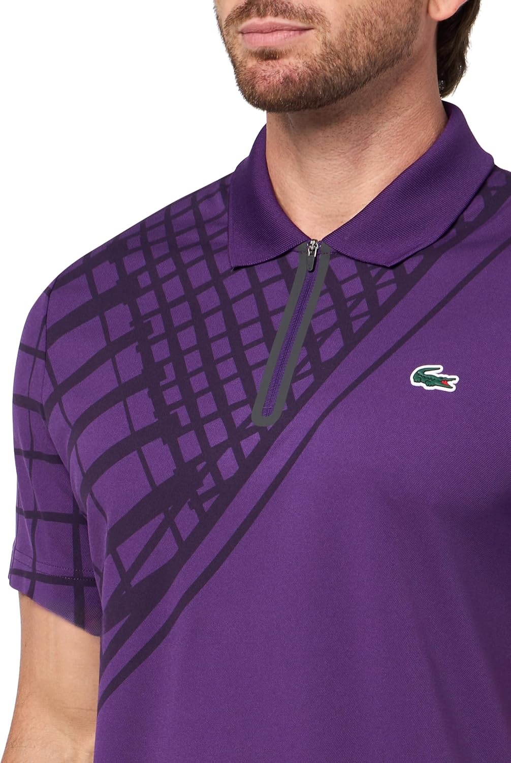 image:imageLacoste Mens Sport UltraDry Printed Slim Fit Tennis PoloCossak Purple