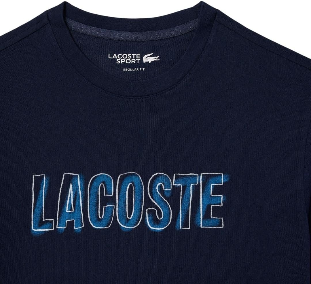 image:imageLacoste Mens Ultra Dry Printed TShirtNavy Blue Lacoste Print