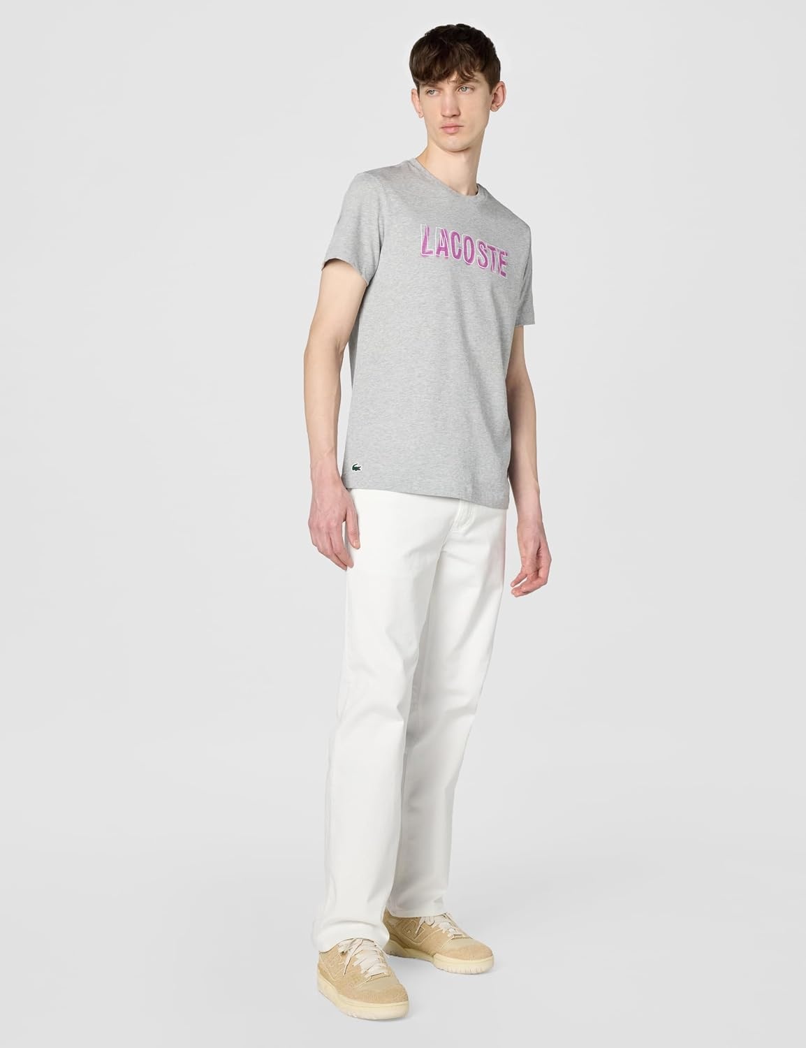 image:imageLacoste Mens Ultra Dry Printed TShirtSilver Chine Lacoste Print