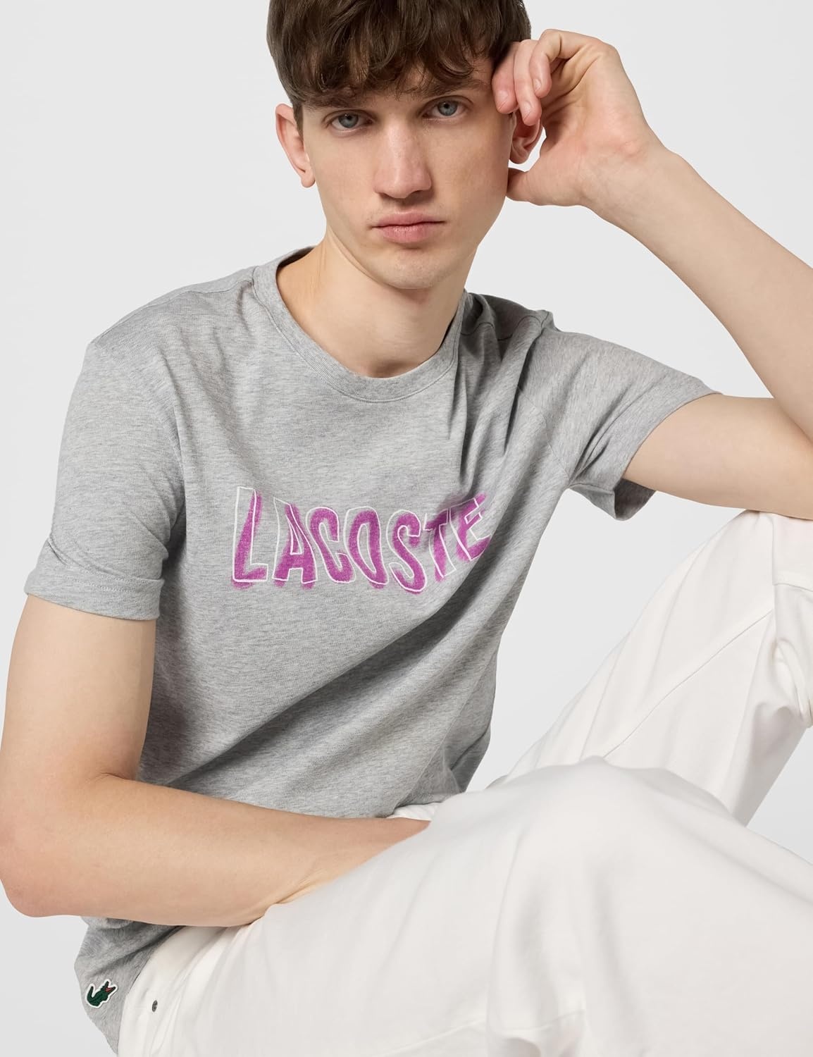 image:imageLacoste Mens Ultra Dry Printed TShirtSilver Chine Lacoste Print