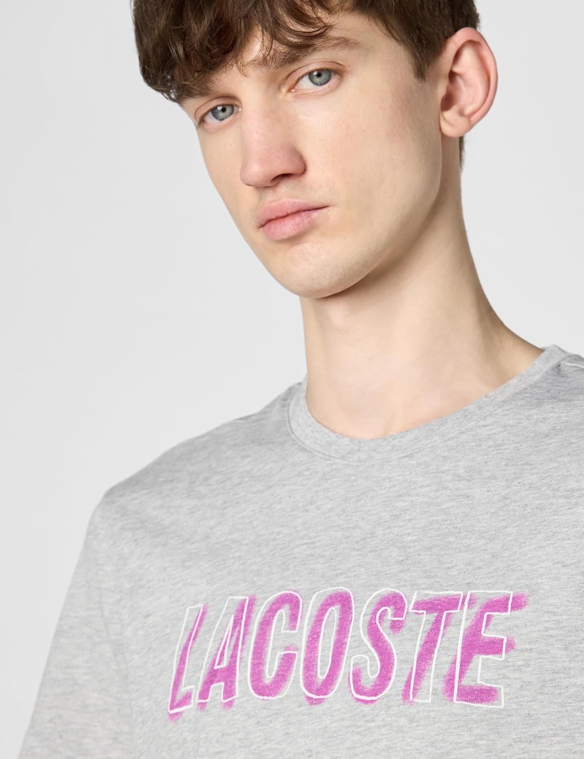 image:imageLacoste Mens Ultra Dry Printed TShirtSilver Chine Lacoste Print