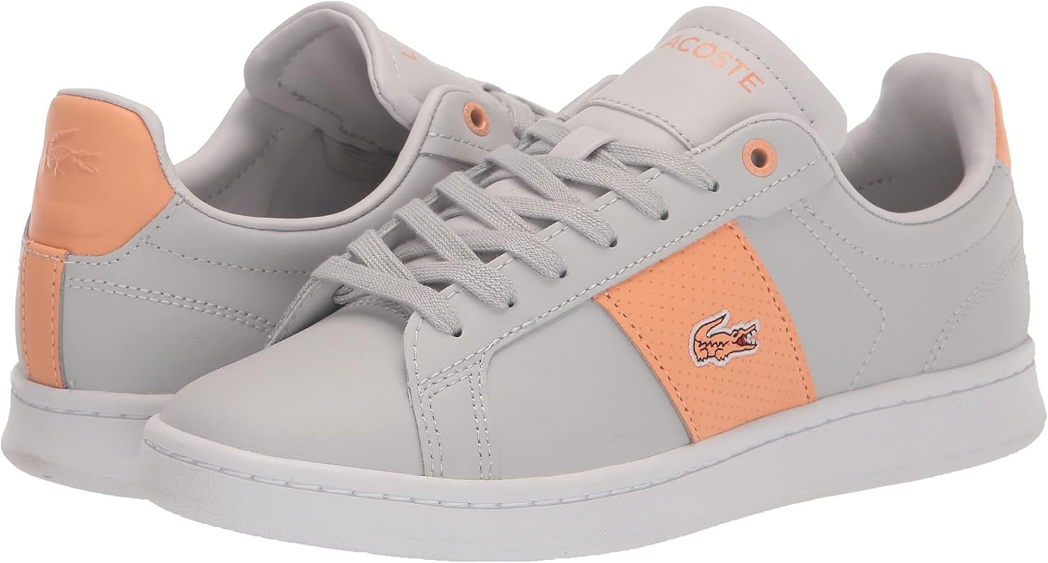 image:imageLacoste Womens Lacoste Carnaby Leather TrainersLight GreyLight Orange