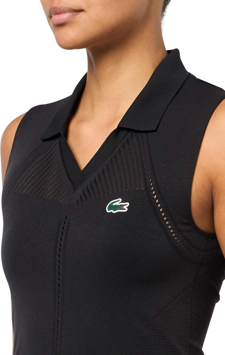 image:imageLacoste Womens Sleeveless Stretch Knit Tennis Polo ShirtBlack