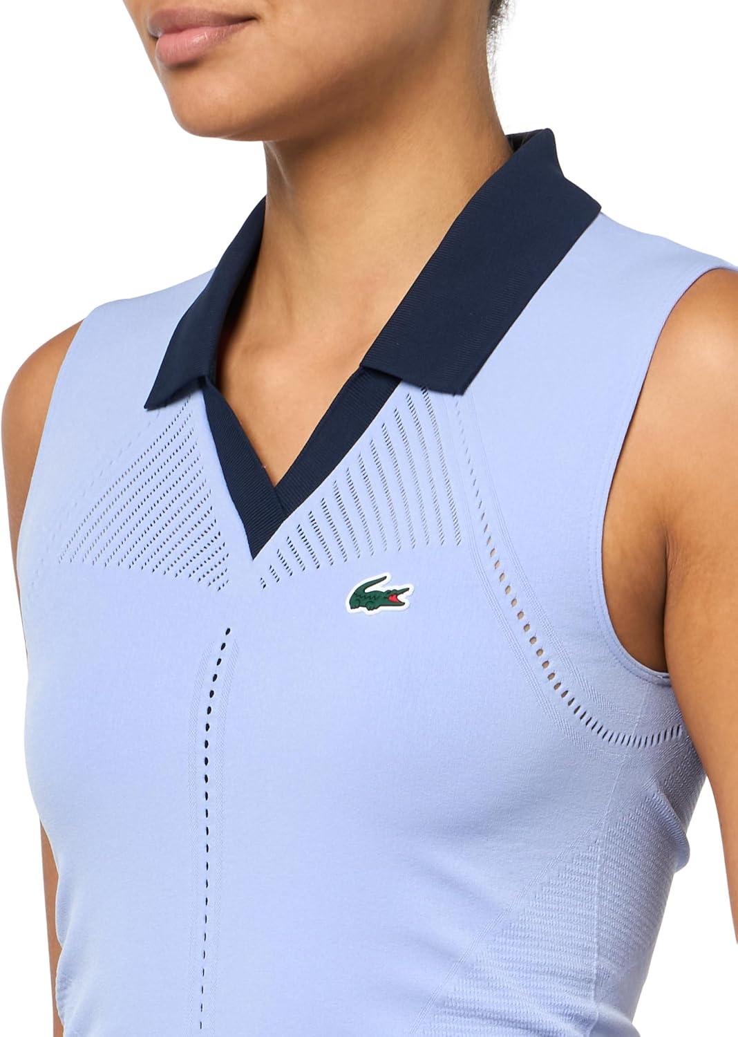 image:imageLacoste Womens Sleeveless Stretch Knit Tennis Polo ShirtDelphinium Navy Blue