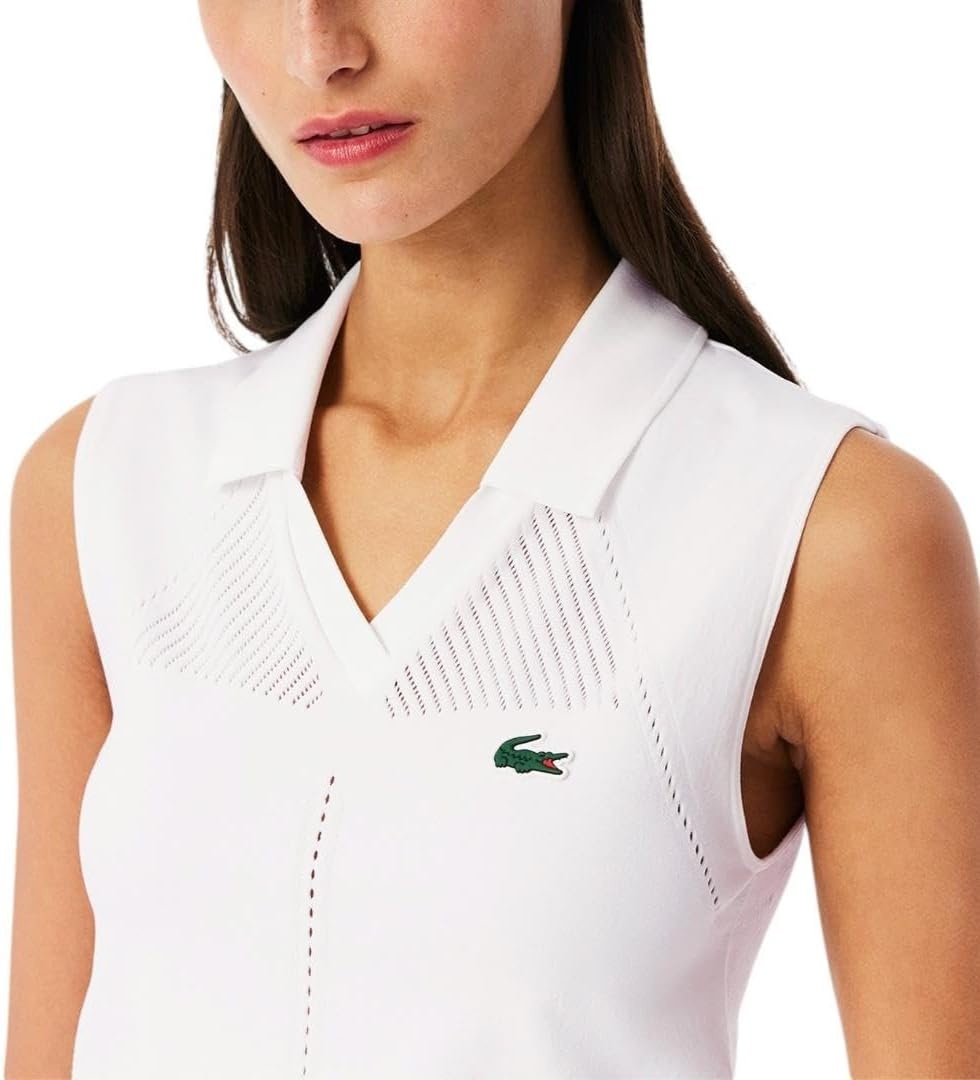 image:imageLacoste Womens Sleeveless Stretch Knit Tennis Polo ShirtWhite