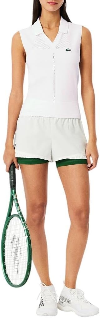 image:imageLacoste Womens Sleeveless Stretch Knit Tennis Polo ShirtWhite