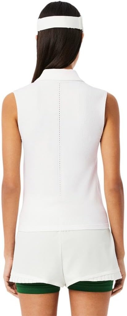 image:imageLacoste Womens Sleeveless Stretch Knit Tennis Polo ShirtWhite