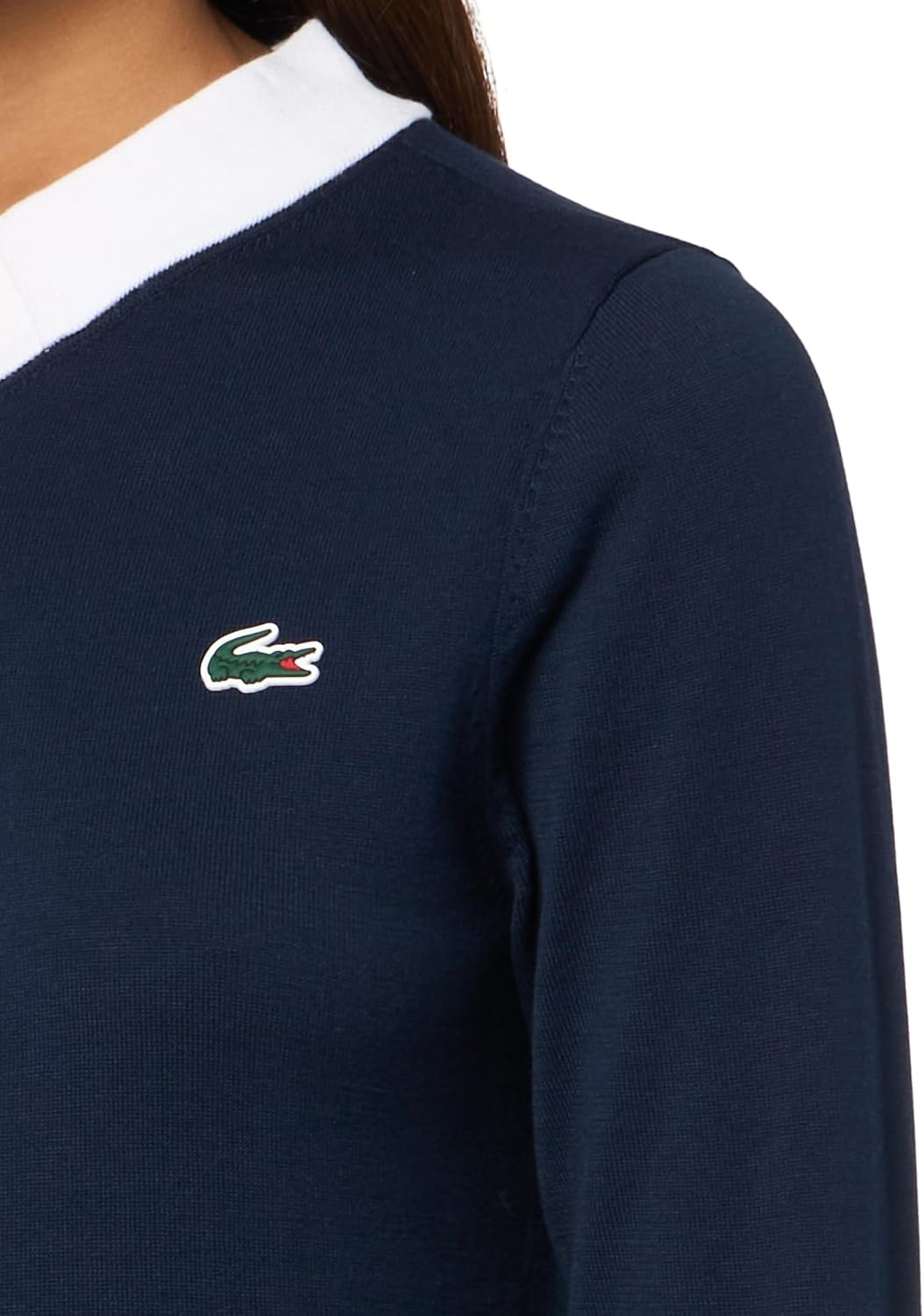 image:imageLacoste Womens Sport Cotton Pima Technical Knit Golf SweaterNavy BlueWhite
