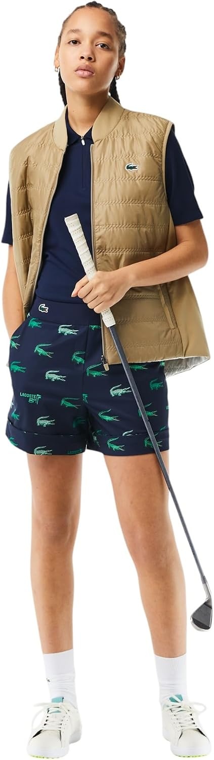 image:imageLacoste Womens Sport Golf Lightweight Printed Taffeta Bermuda ShortsNavy Blue