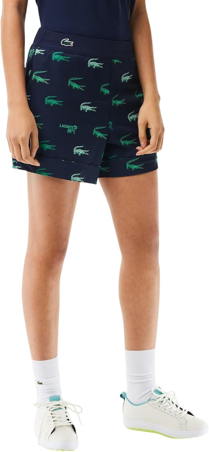 image:imageLacoste Womens Sport Golf Lightweight Printed Taffeta Bermuda ShortsNavy Blue