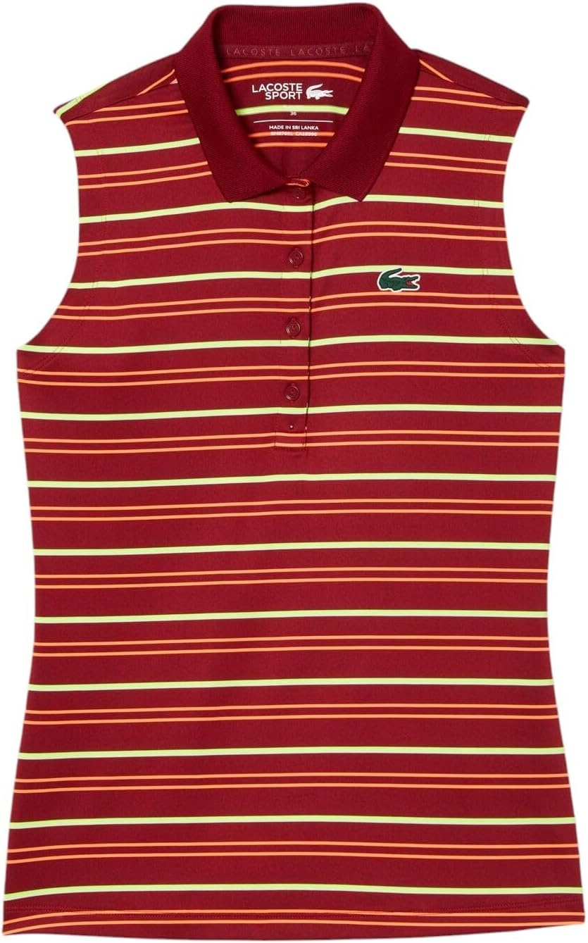image:imageLacoste Womens Sport Golf Sleeveless Stripe Print SweaterBordeauxFlashy Orange