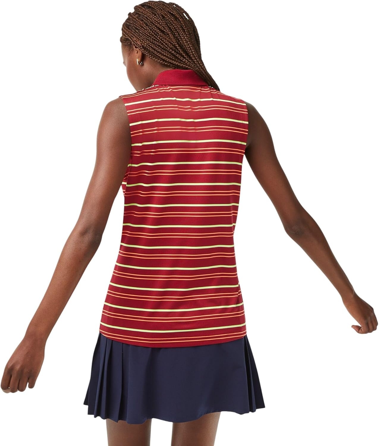 image:imageLacoste Womens Sport Golf Sleeveless Stripe Print SweaterBordeauxFlashy Orange