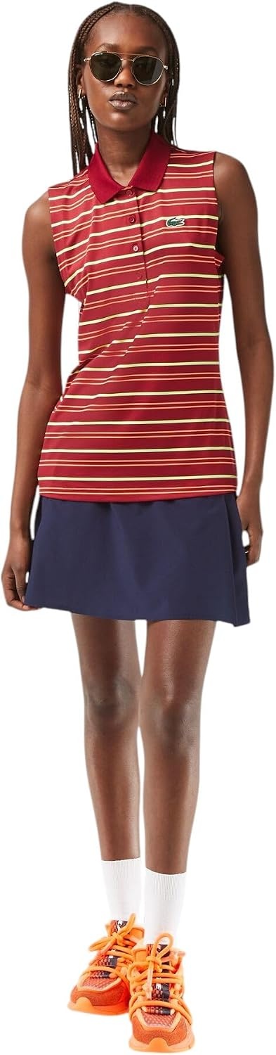 image:imageLacoste Womens Sport Golf Sleeveless Stripe Print SweaterBordeauxFlashy Orange