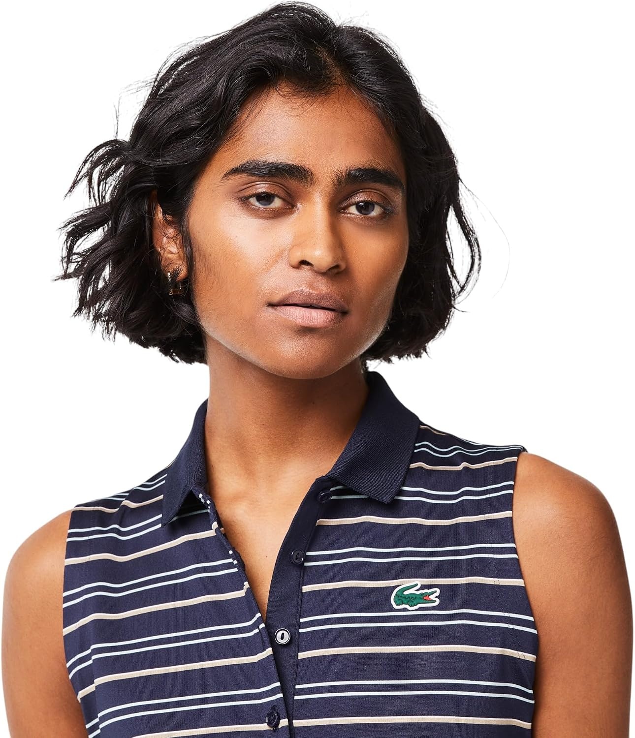 image:imageLacoste Womens Sport Golf Sleeveless Stripe Print SweaterNavy BluePastille Mint
