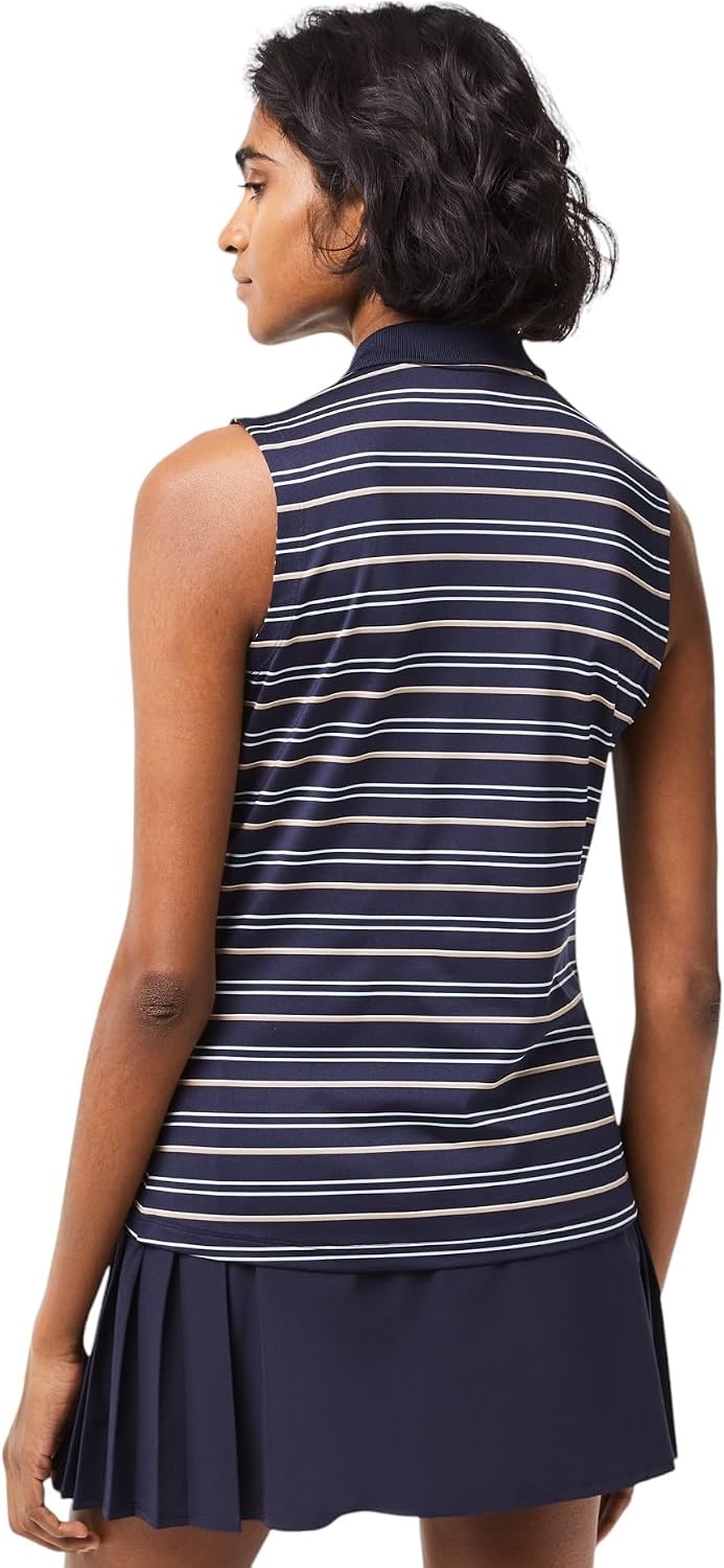 image:imageLacoste Womens Sport Golf Sleeveless Stripe Print SweaterNavy BluePastille Mint